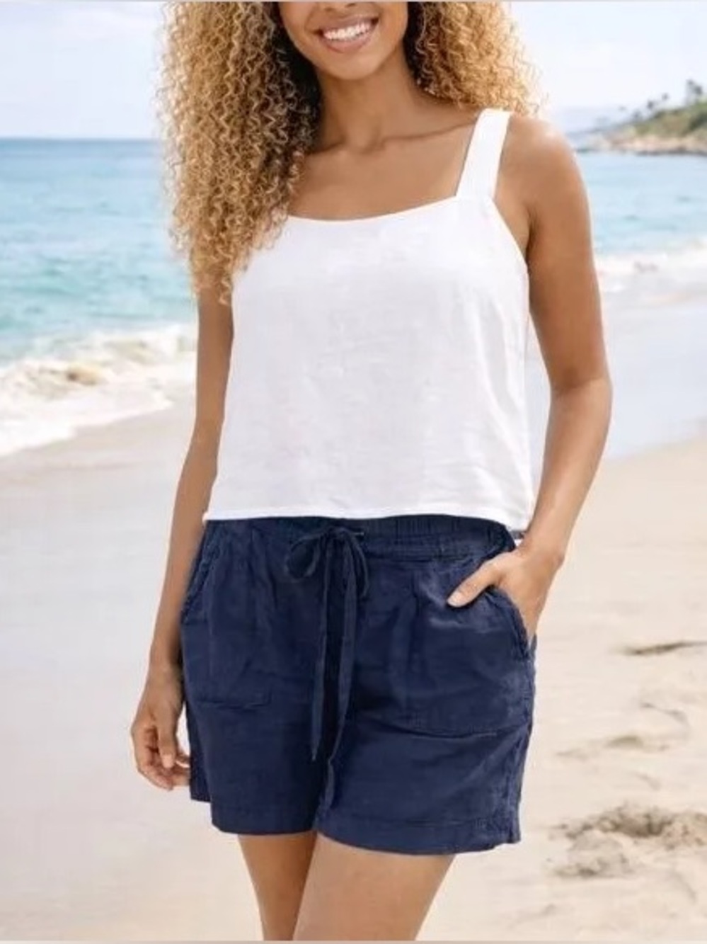 TAHARI Navy Blue Drawstring Linen Shorts 6” Inseam Size 3X